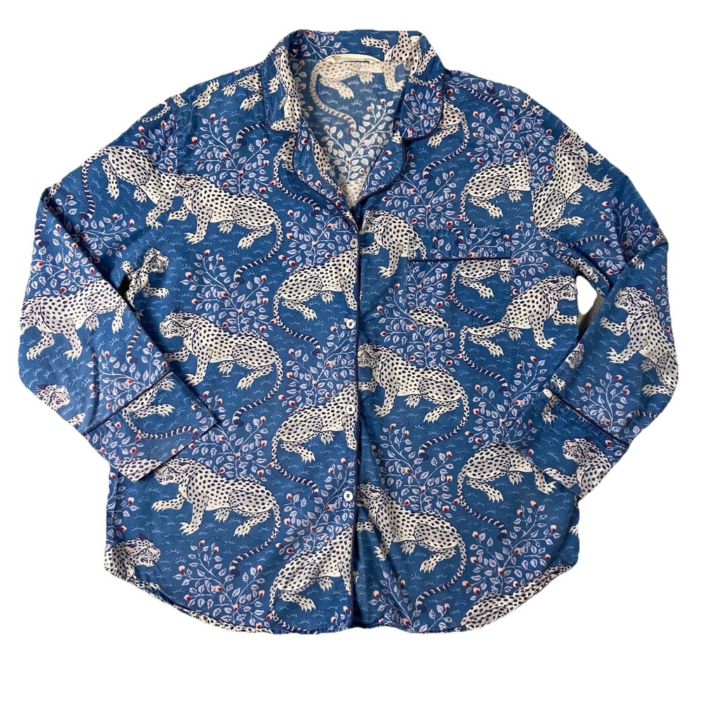 Printfresh Bagheera Leopard Print Long Sleeve Pajama Top Blue Women's M TOP ONLY